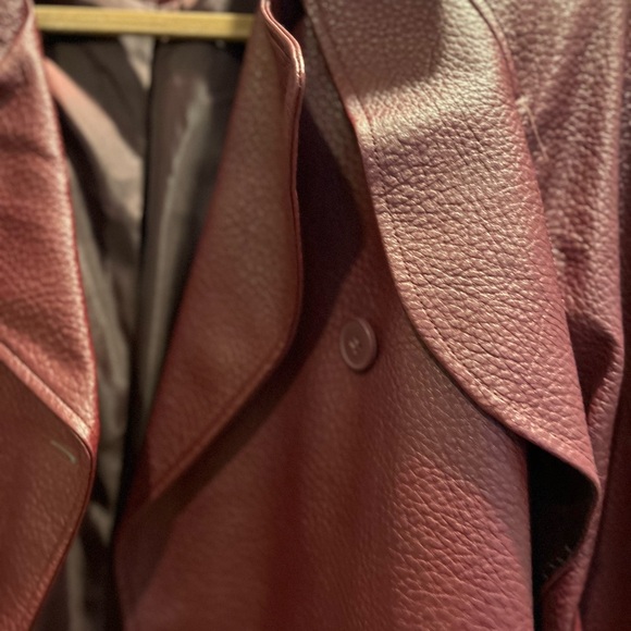Topshop textured faux leather trench coat in burgundy NWOT Size 8-10 - Picture 7 of 11